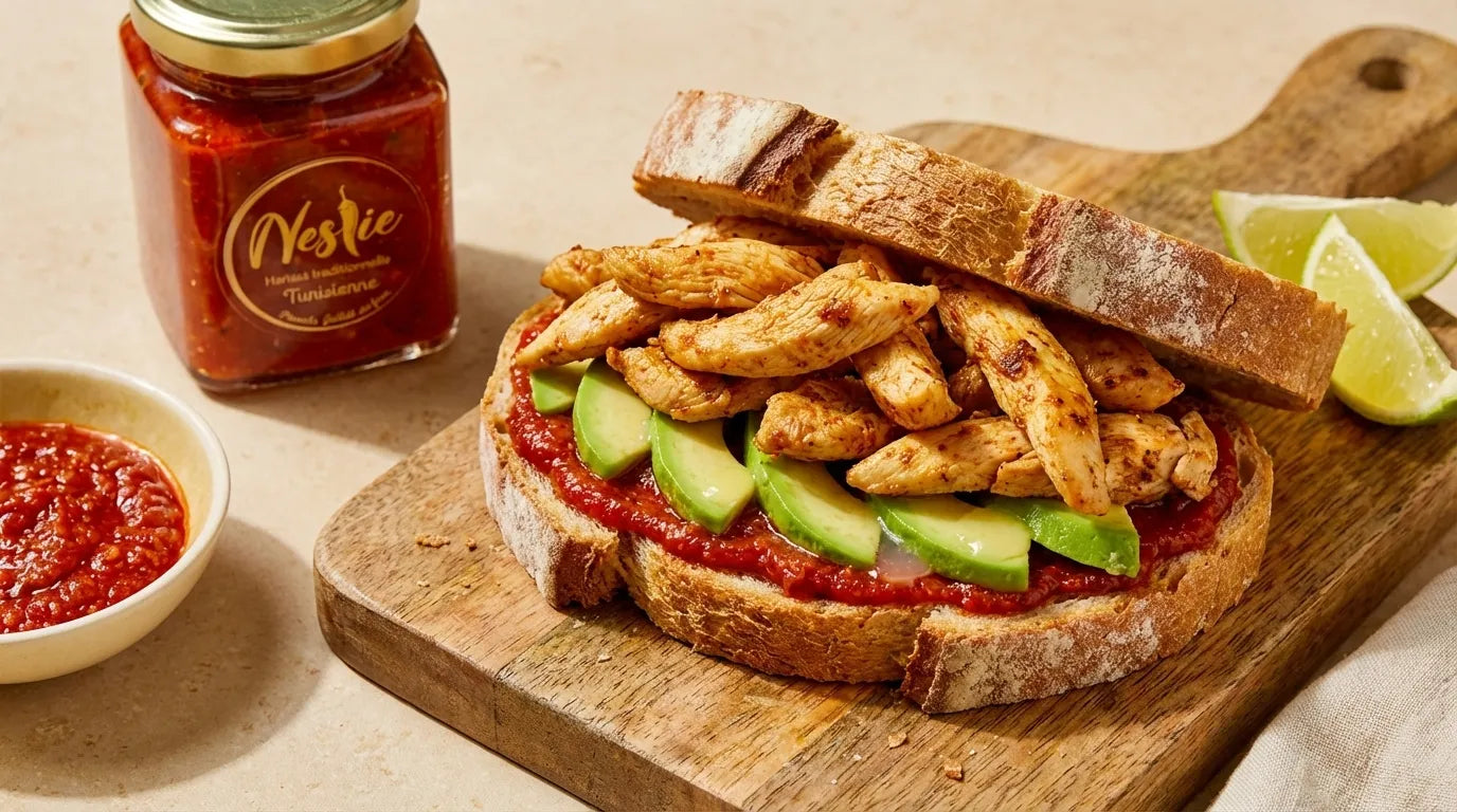 Le Sandwich Gourmet Poulet-Avocat Relevé à l'Harissa Grillée
